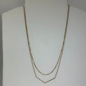BaubleBar Gold Toned V Bard Double Layered  Studded Chain Necklace New With Tag